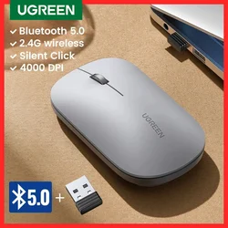 UGREEN-ratón inalámbrico con Bluetooth 2,4G, dispositivo silencioso de 4000 DPI, para mano izquierda y derecha, para MacBook, Tablet, ordenador portátil y PC