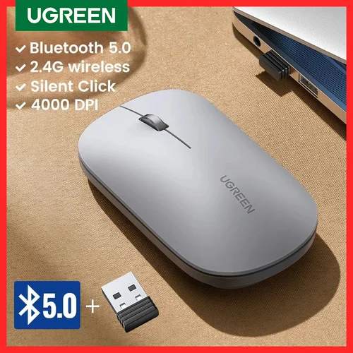 Imagen 1 del producto UGREEN-ratón inalámbrico con Bluetooth 2,4G, dispositivo silencioso de 4000 DPI, para mano izquierda y derecha, para MacBook, Tablet, ordenador portátil y PC