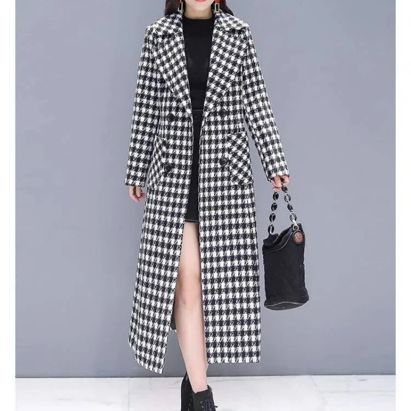 Winter New Tailored Collar Long Sleeve Fashion Overcoat Women High Street Casual Plaid Printing Cardigan Elegant All-match Tops