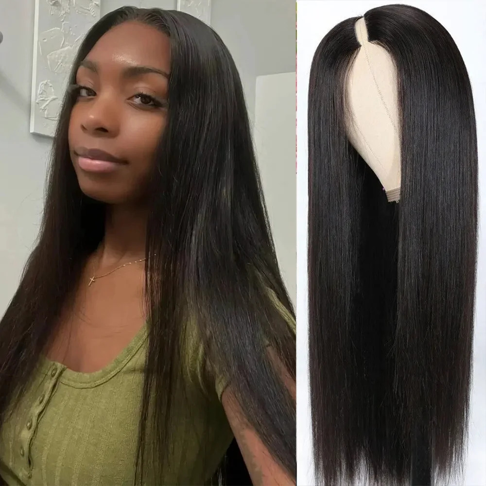 

Парик с V-образным вырезом из натуральных волос, 200% плотность, прямые волосы, для начинающих, 16-32 дюйма, не требует предварительной подготовки, простая установка