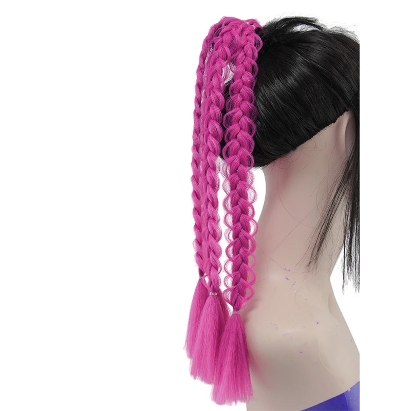 Lila Geflochtene Pferdeschwanz-Haarverlängerungen, Bubble Braid Synthetisches Haar mit Quasten für Cosplay und Partys – Detail 14