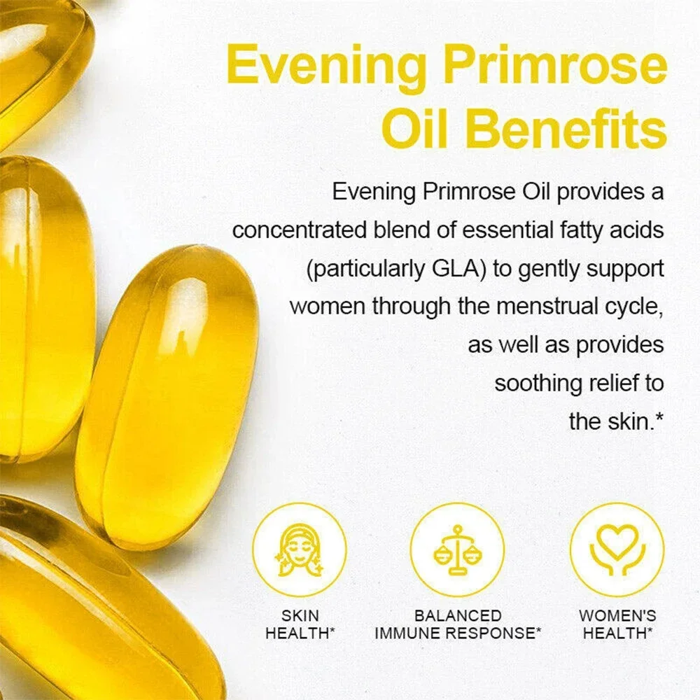 Evening Primrose Oil Capsules for Healthy Skin and Hair, Balance Hormones and Reduce Menopause