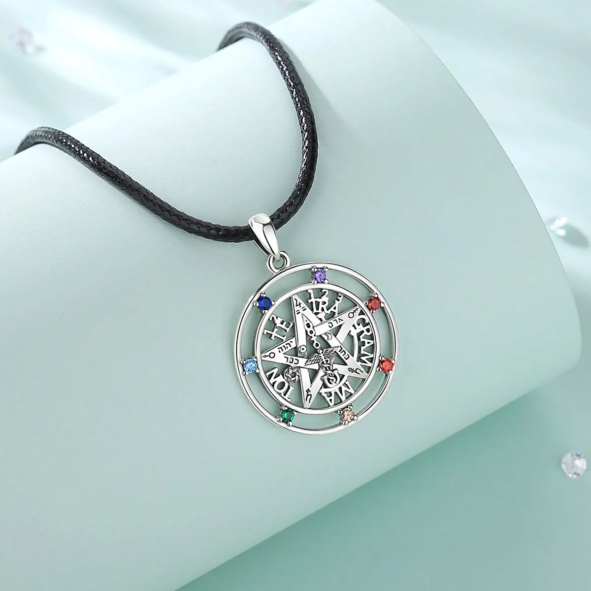 EUDORA 925 Sterling Silver Pentagram Necklace for Women Man Amulet 7 Color Chakra Guardian Star Tetragrammaton Pendant Jewelry