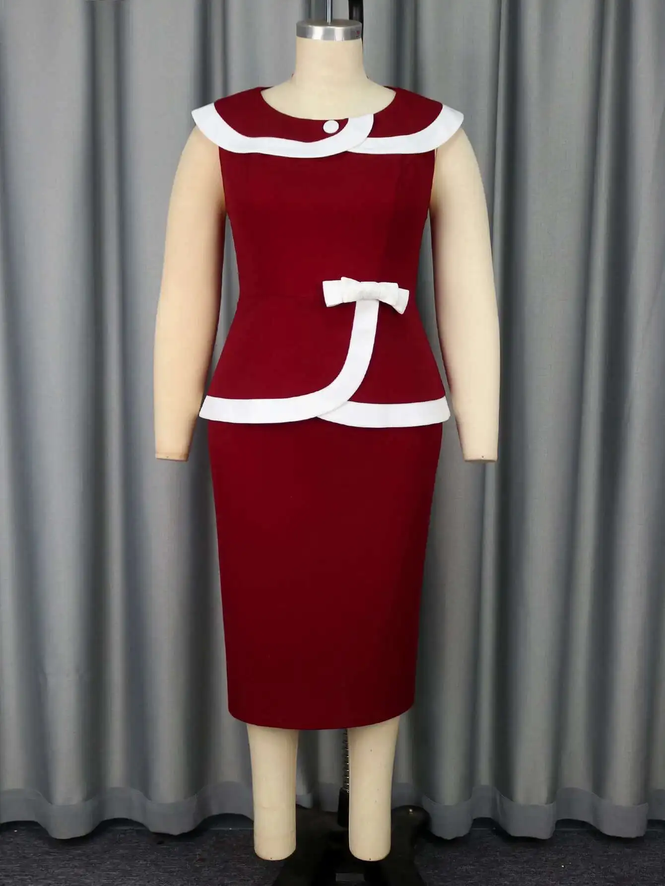 

Am 050219 Color-block Lapel Tummy-hiding Bodycon Dress Elegant Style for Banquets And Parties Summer Dress Robe Vestido Women