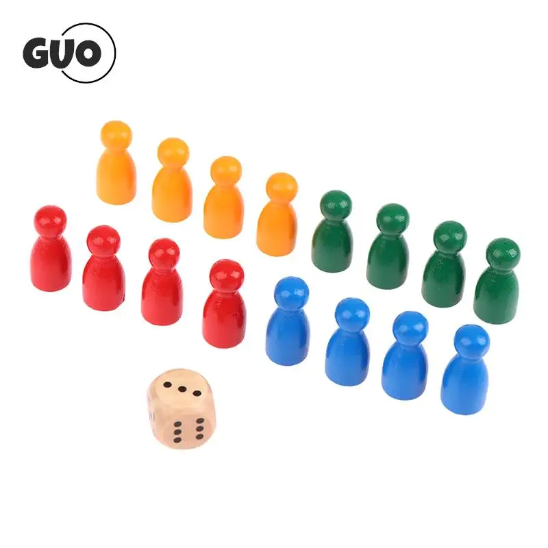 16Pcs Children's Humanoid Wooden Puzzle Game Wooden Board Game Chess Pieces Humanoid Checkers Pieces Flying Chess