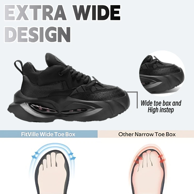 LiveDay Men's Chunky Sneakers Designer Soft Sole Casual Shoes Spring Microfiber Leather Upper Height-Boosting Platform