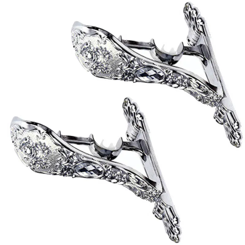 Double Curtain Rod Brackets Alloy Luxury Euro Flower Design Window Fixing Curtains Metal Carve Bracket Holder For Pole Rods