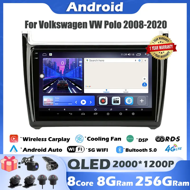 

For Volkswagen VW Polo 2008-2020 Android 14 Car Radio Multimedia Video Player GPS NavigationHead Unit Carplay 4G+WIFI 2.5D Sreen