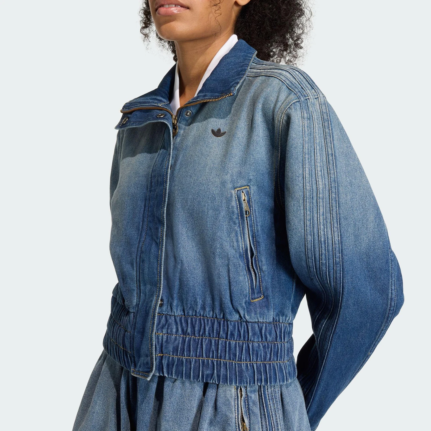 Adidas genuine clover women's standing collar denim sport woven jacket KE1072
