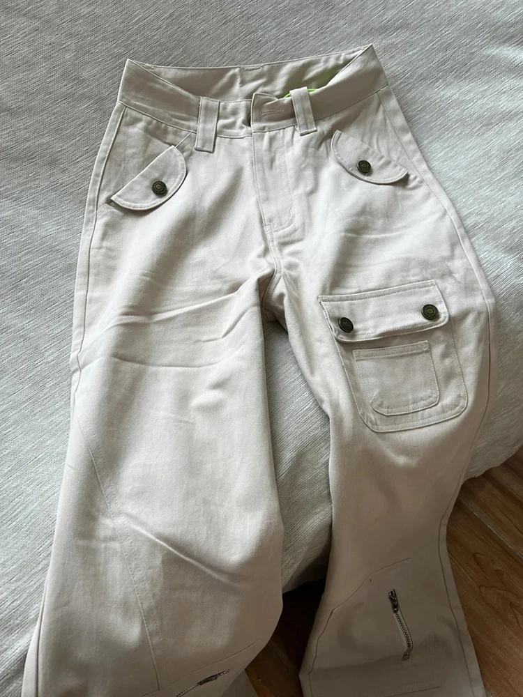 Y2K American Cargo Jeans Women Autumn High Waist Streetwear Loose Pocket Wide Leg Pants Bf Hip Hop All Match Straight Trousers
