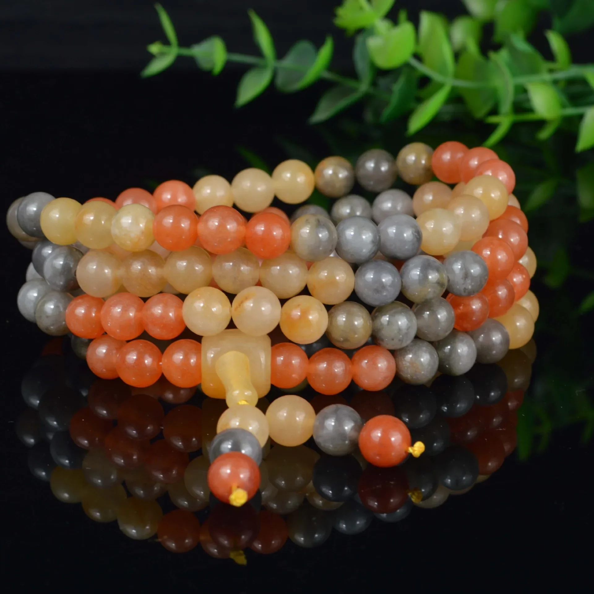 

Natural Carved Xinjiang Gold Jade 7mm 108 Beads Elastic Bracelet DIY Jade Fashion Hand Knitted Amulet Gifts Women Luck Jewellery