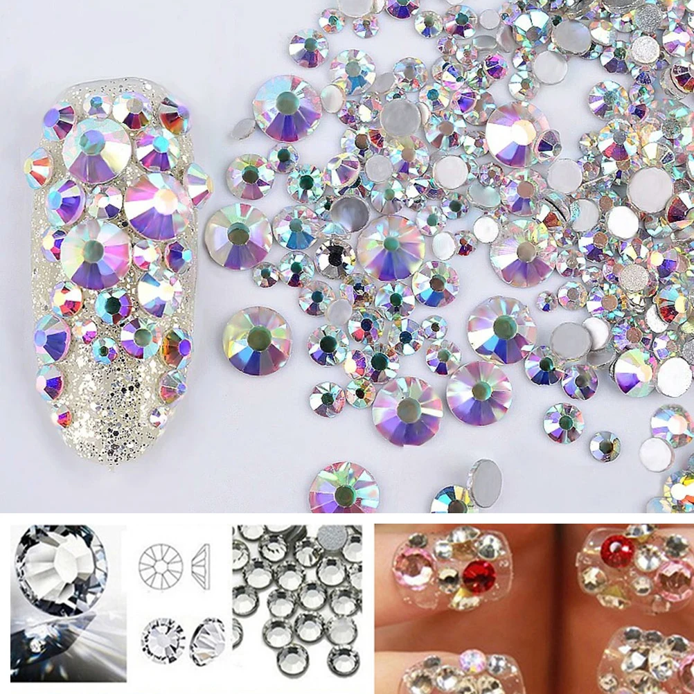 

1440pcs 1.8Mm Crystal Ab Round Nail Art Rhinestones Mixed Flat Back 3D Nail Decorations For Uv Gel Acrylic Nails Polish Jewelry