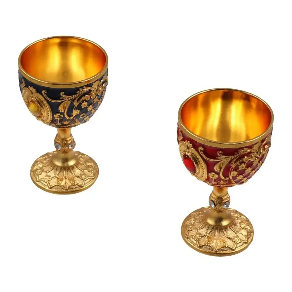 Decorative Embossed Vintage Metal Wine Cup European Style Anti-break Wine Glasses Diamond-encrusted Goblet Gift