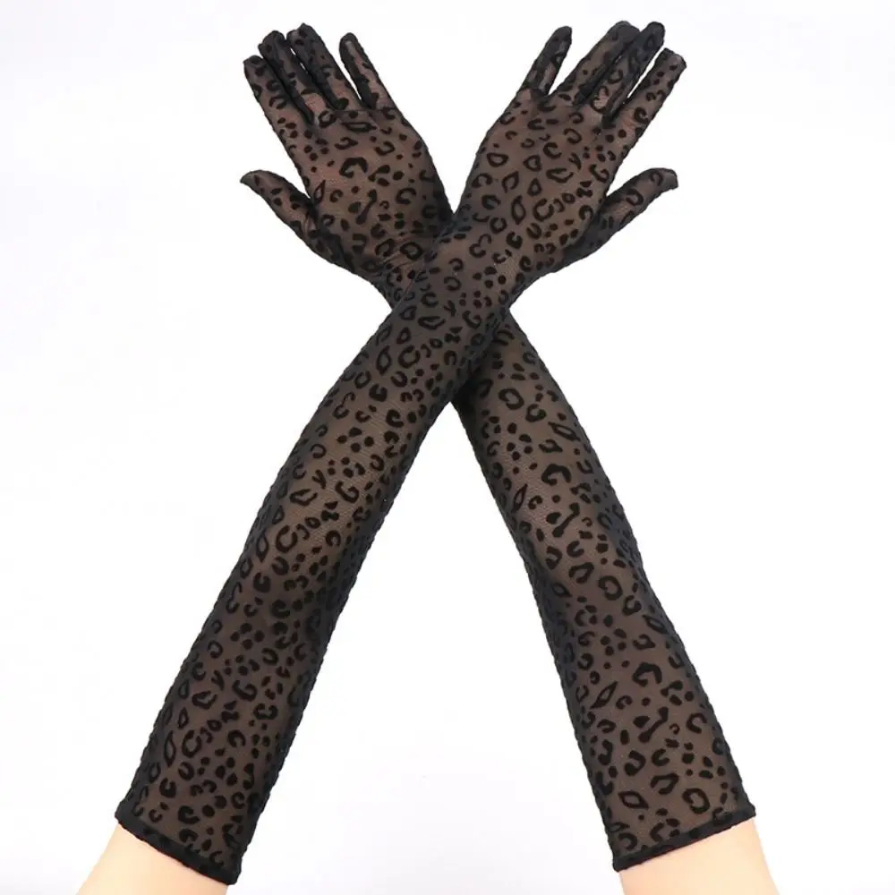 Personality High Elasticity Long Gloves Transparent Thin Leopard Print Gloves Universal Fit Soft Opera Gloves Dance