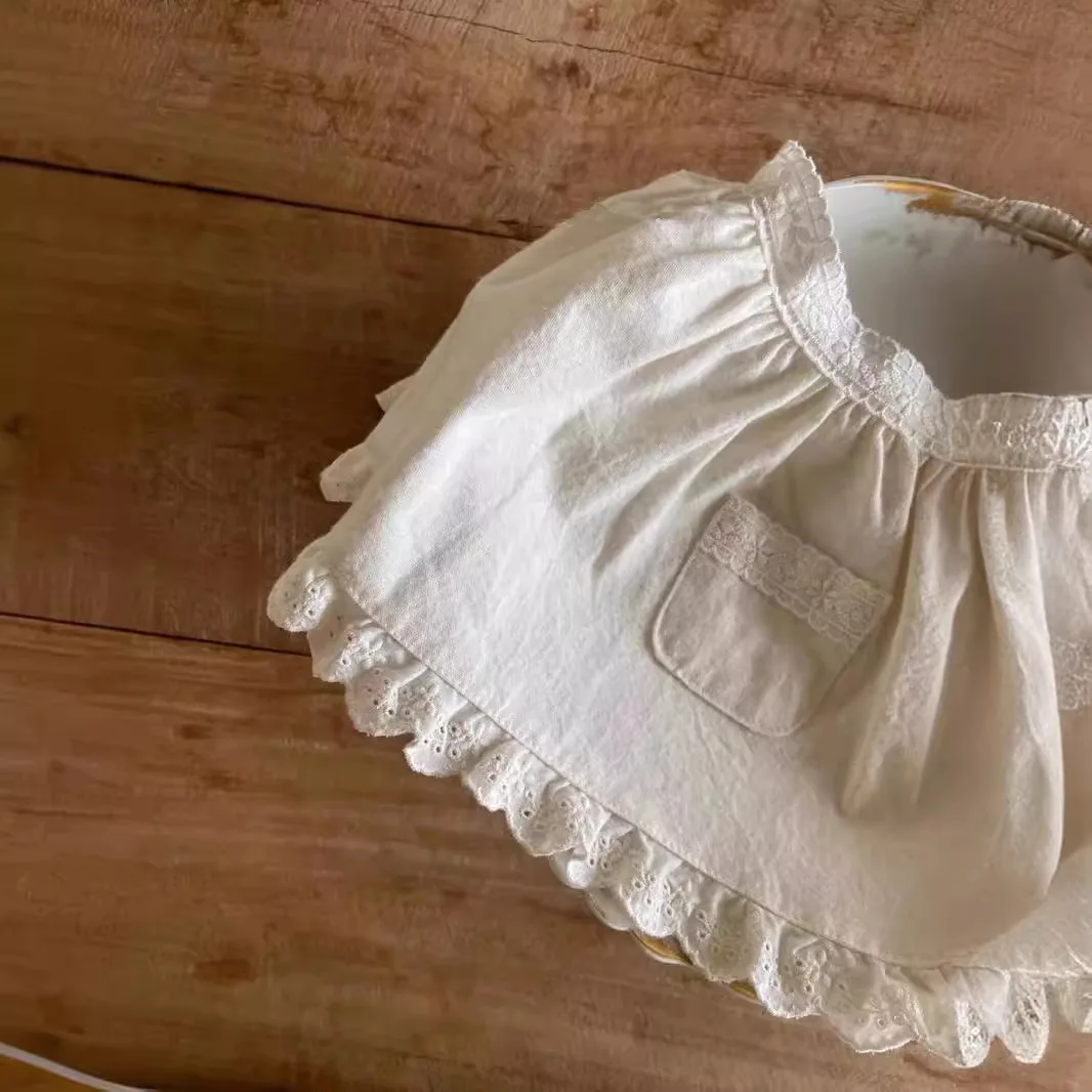 2025 Autumn New Baby Girl Cute Lace Pocket Small Apron Infant Toddler Sweet Floral Princess Skirts Cotton Baby Girl Mini Skirts