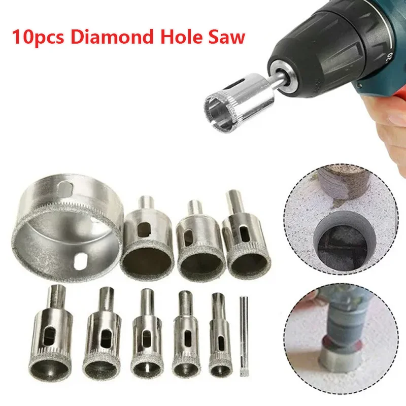 

10 Pcs Diamond Coated Drill Bits Set Hole Saw Kit for Tile Marble Glass Ceramic Hole Opening Power Tool Metal Drilling Bit