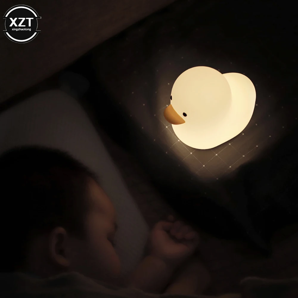 USB Rechargeable Night Light Cute Duck Silicone Night Lights Touch Pat Sensor Bedroom Bedside Lamp for Kids Baby Children\'s Gift