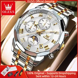 OLEVS 3675 Men Watch Brand Business Stainless Steel Date Chronograph Luxury Waterproof Moonphase Men Quartz Watch Reloj Hombre
