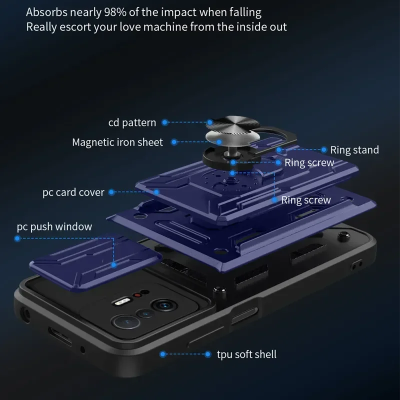 Schiebe-Kartensteckplatz-Paket-Hülle für Xiaomi Mi 11 Pro Lite 11T Redmi Note 11 Global 10S POCO X4 M4 Pro M3 F3 X3 Kamera-Schutz