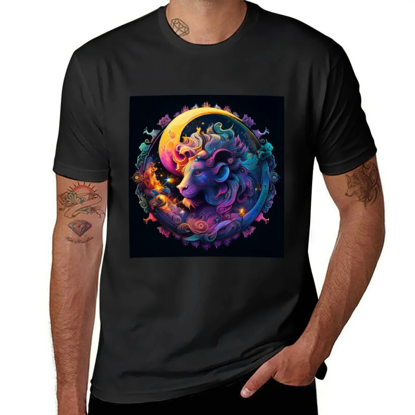 

Colourfull zodiac sign Leo T-Shirt man clothes korean fashion blacks funny t shirts men