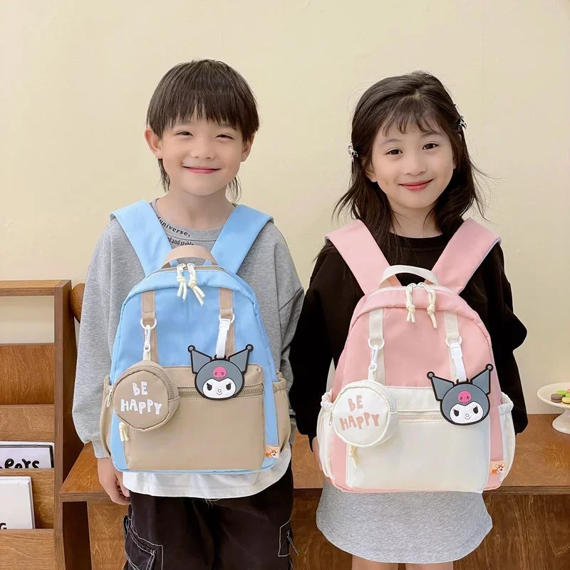 Sanrio Kulomi, bonita mochila escolar de tendencia para niños, mochila ligera informal de gran capacidad con colores contrastantes de dibujos animados