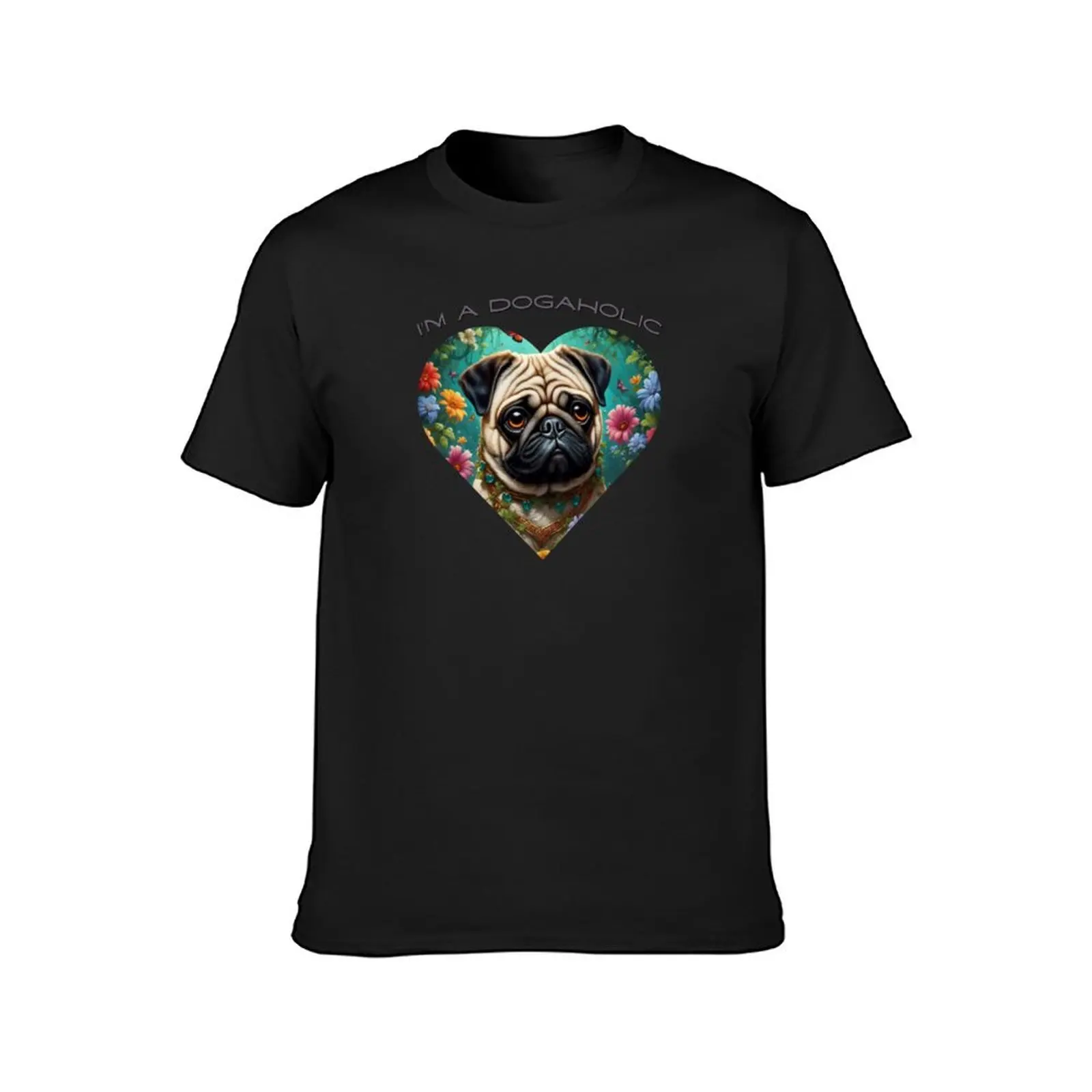 Pug dog with flower, dog lover doglover dogaholic T-Shirt oversized graphics mens cotton t shirts