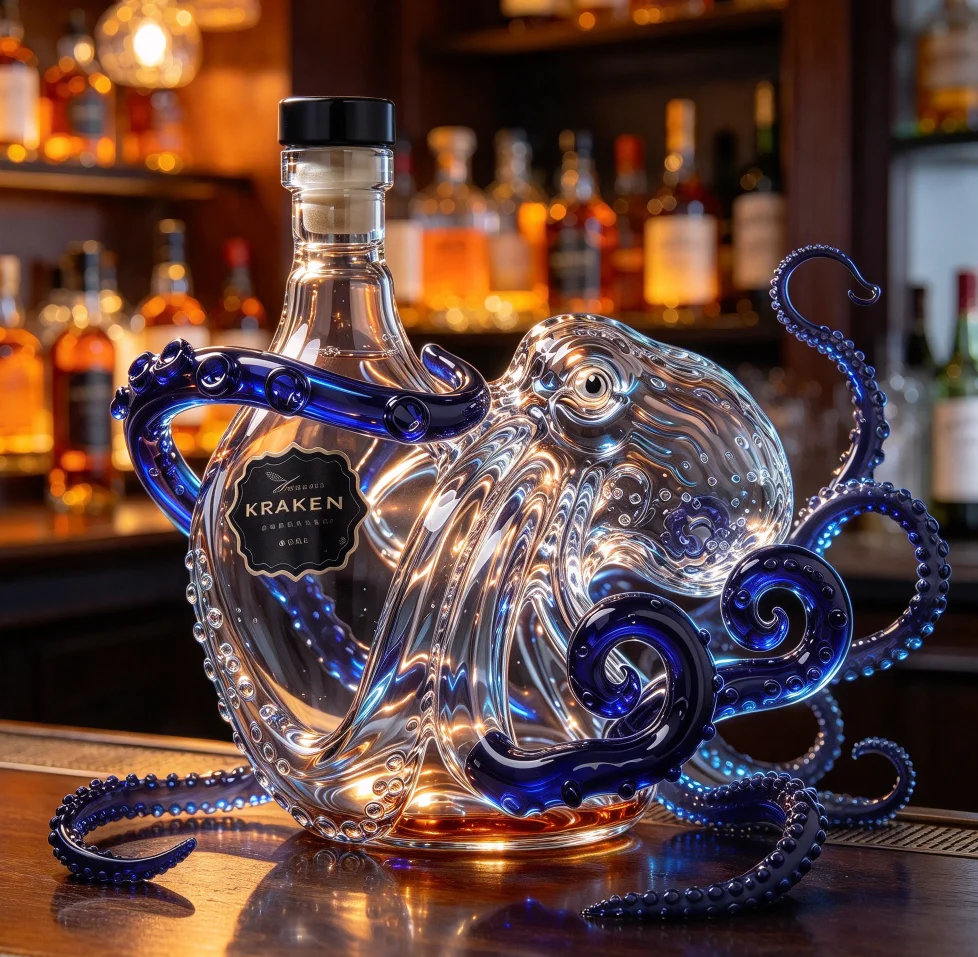 Unique Octopus Sculpture Glass Decanter Clear Spirit Bottle for Whiskey Bourbon Rum Creative Bar Decor Collectible Gift for Men
