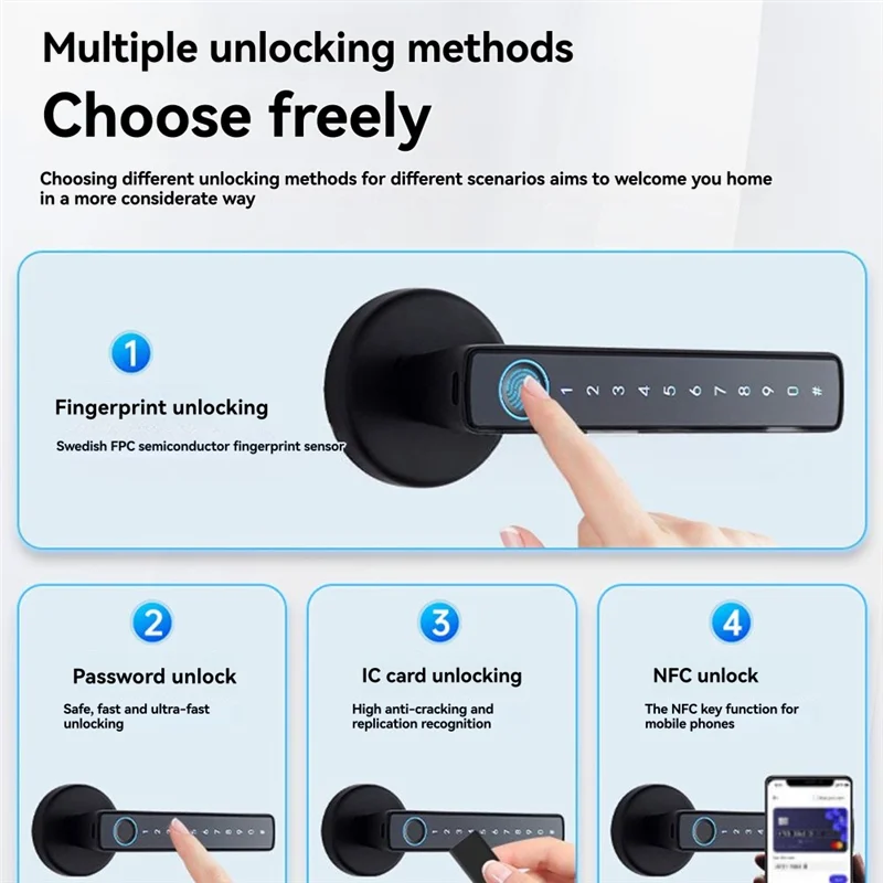 ABSQ-Tuya F6 Fingerprint Door Lock Bluetooth Smart Electronic Keypad App Controlled RFID Keys Waterproof For Home And Hotel