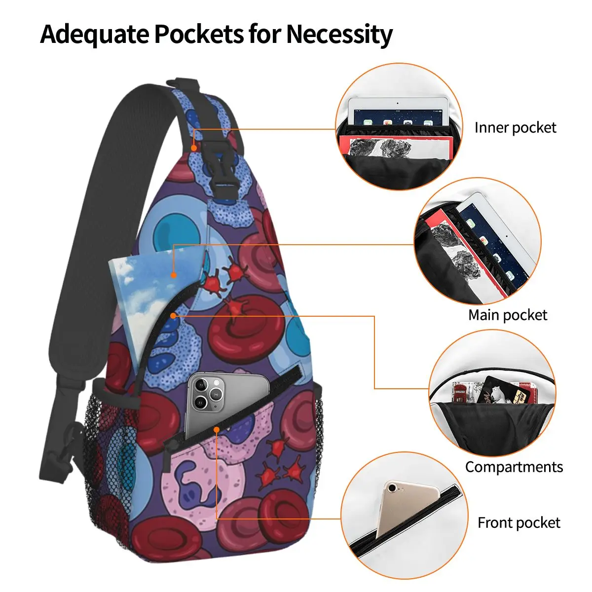 Hematology Blood Cells Medical Laboratory Scientist Chest Bag Men Sling Crossbody Backpack Chest Bag Hiking Daypack Shoulder Bag
