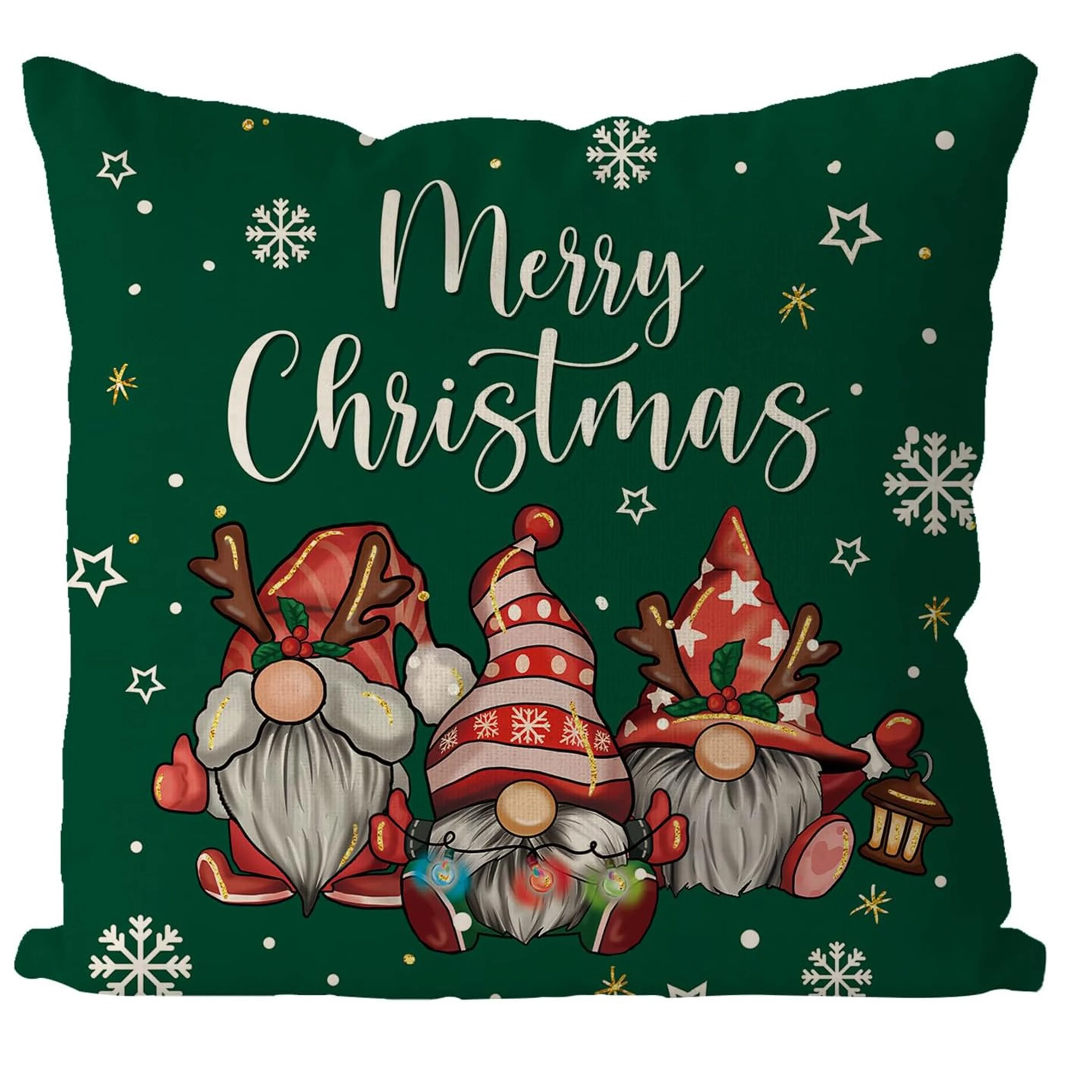 Christmas Gnome Throw Pillow Cover Contemporary Style 1pc Linen Cushion Case With Zipper  Festive Single-Sided P
