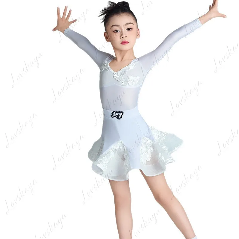 

Детский костюм для латинских танцев — новый стиль для девочек — осенне-зимняя юбка из рыбьей кости, комплект костюмов для выступлений и тренировок