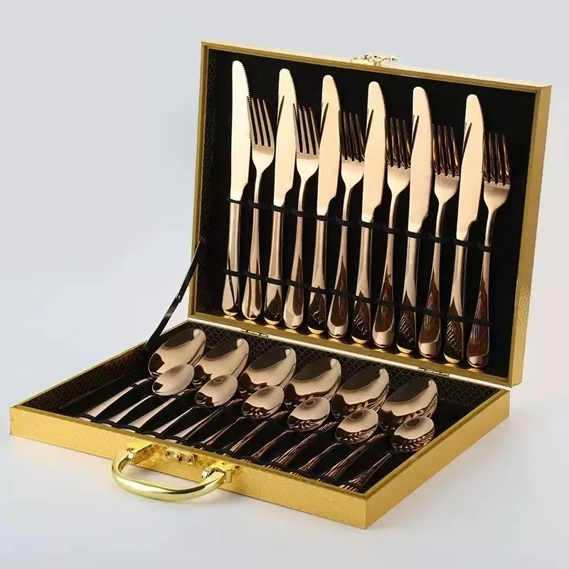 

New stainless steel Portuguese western tableware 24-piece set beef knife, fork, spoon coffee spoon gift box set