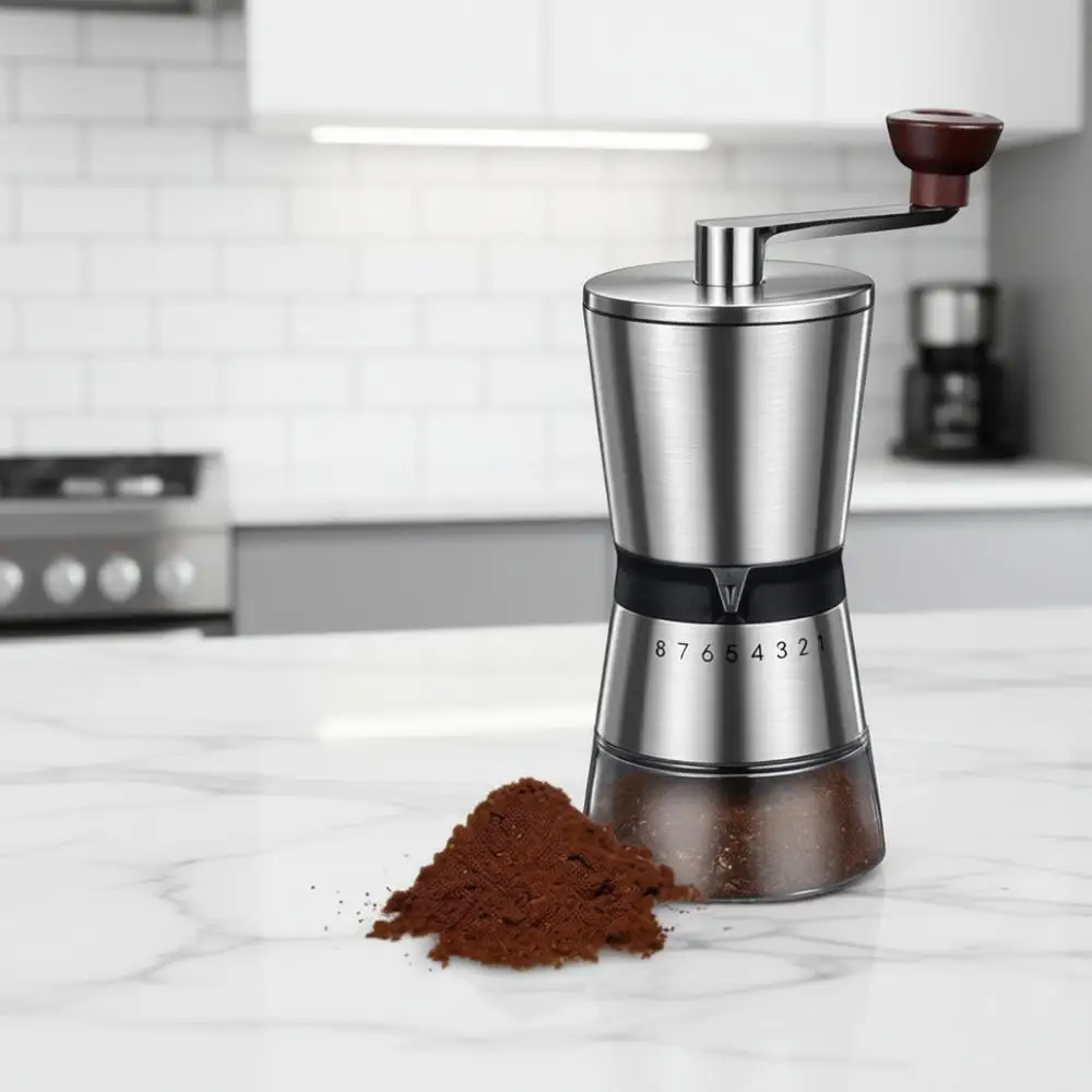

Manual Coffee Grinder with 8 Adjustable Coarseness Settings, Hand Crank Coffee Mill for French Press, Pour Over, Drip Coffee – R