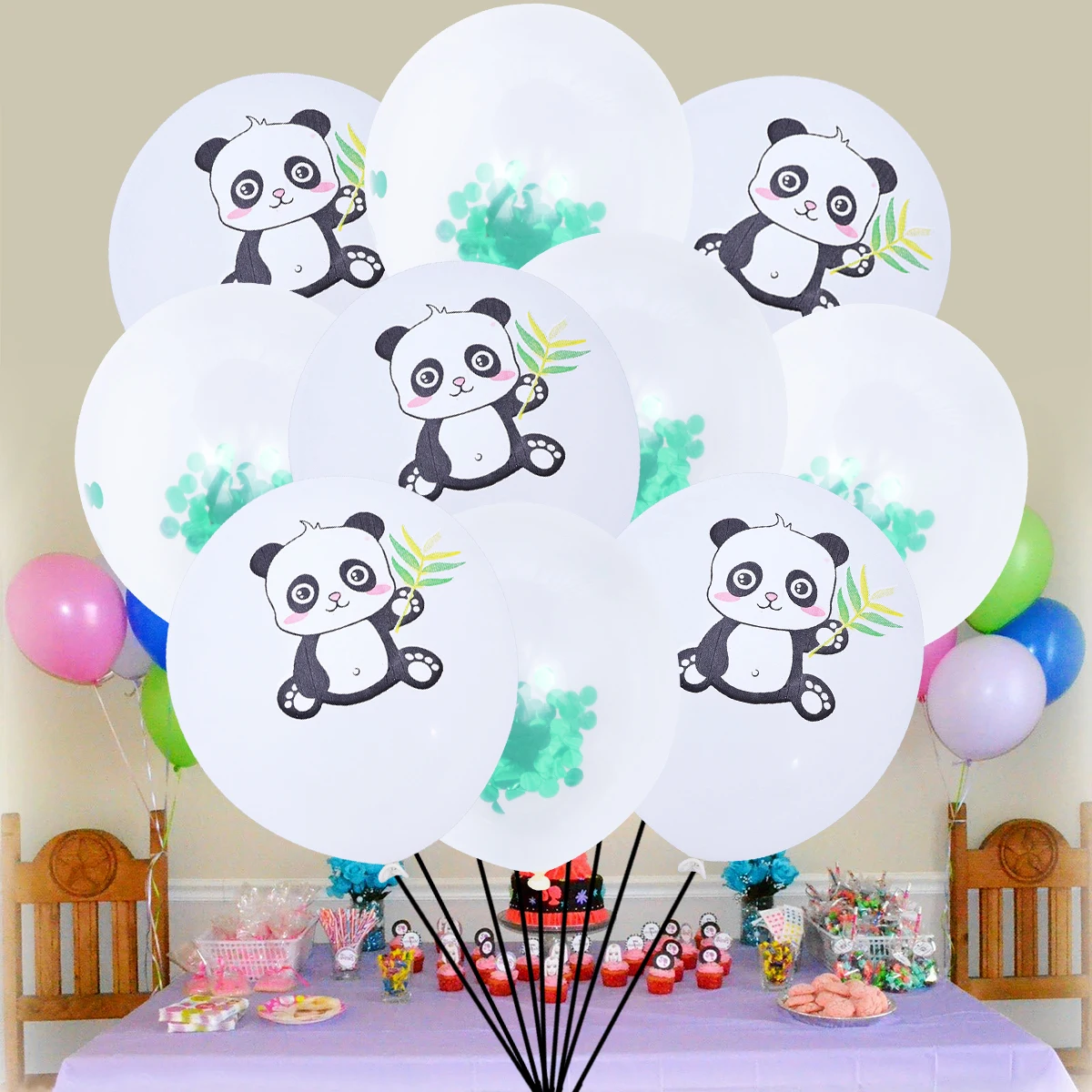 

10pcs 12Inch Panda Balloon Set Latex Printed Sequin Reusable For Party Birthday Decorations Baby Shower Carnival Festival Event