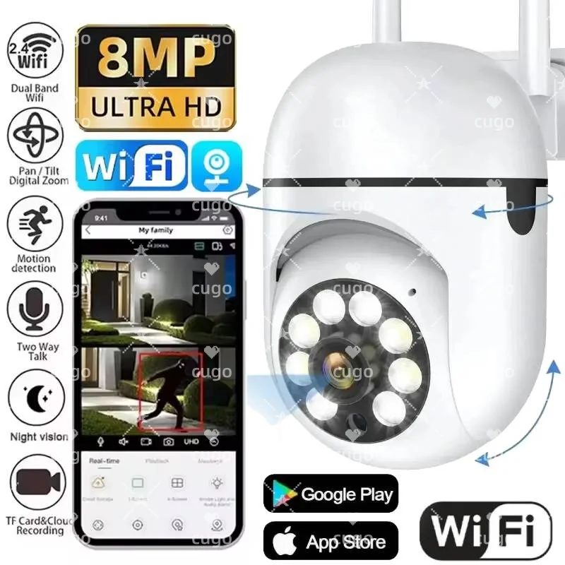 8MP Wireless Security Surveillance Wifi IP Camera AI Human Tracking 2-Way Audio CCTV Camera 4X Zoom Cam Color Night Vision