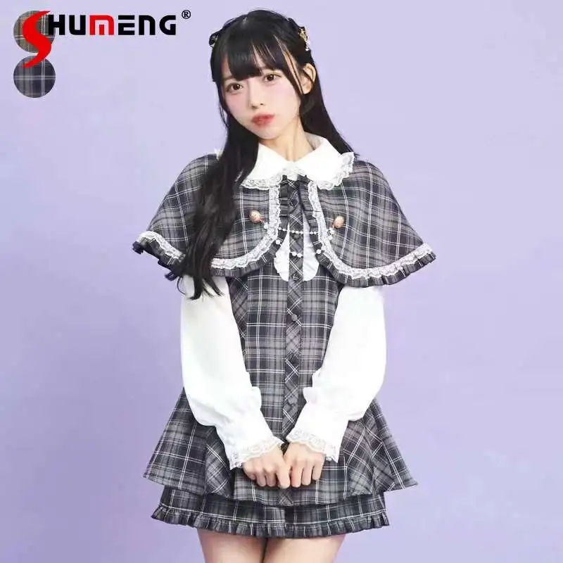 

Японский стиль Mine Mass-Produced SC Лолита, комплект платья, кружевной кукольный воротник, накидка, платье с длинными рукавами, шорты, комплект из двух предметов для женщин