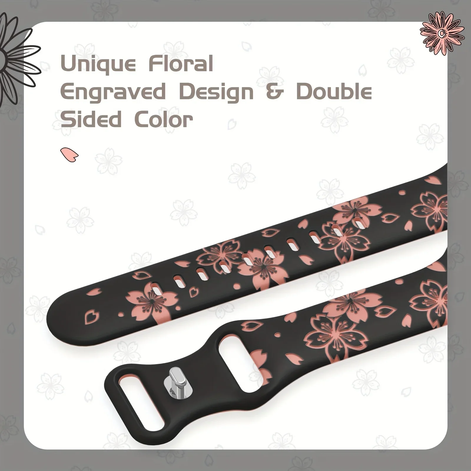 Силиконовый ремешок с гравировкой для Apple Watch Series 10 9 8 7 SE 6 5 4 Браслет с цветочным принтом для Iwatch 46 мм 42 41 45 40 44 38 Ultra 2 49 мм