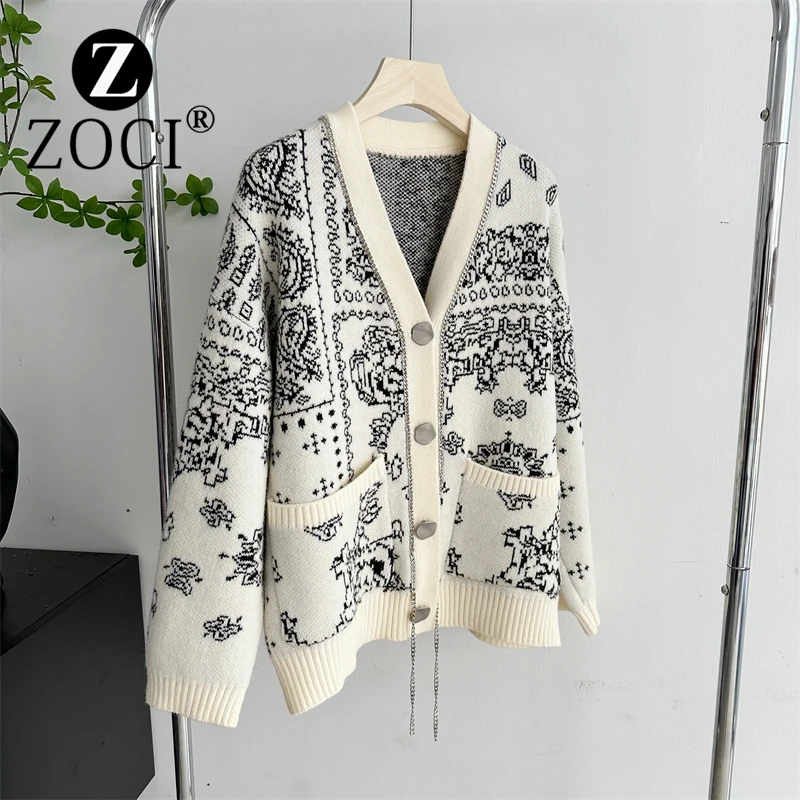 

[ZOCI] Wind Heavy Industry Jacquard Velvet Sweater Jacket Autumn Winter Loose Soft Sticky Knitted Cardigan