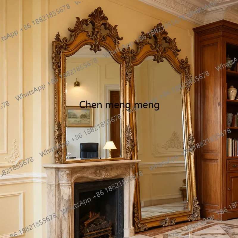 

French retro classical frame engraved light luxury floor mirror clothing store full body bedroom fitting mirror