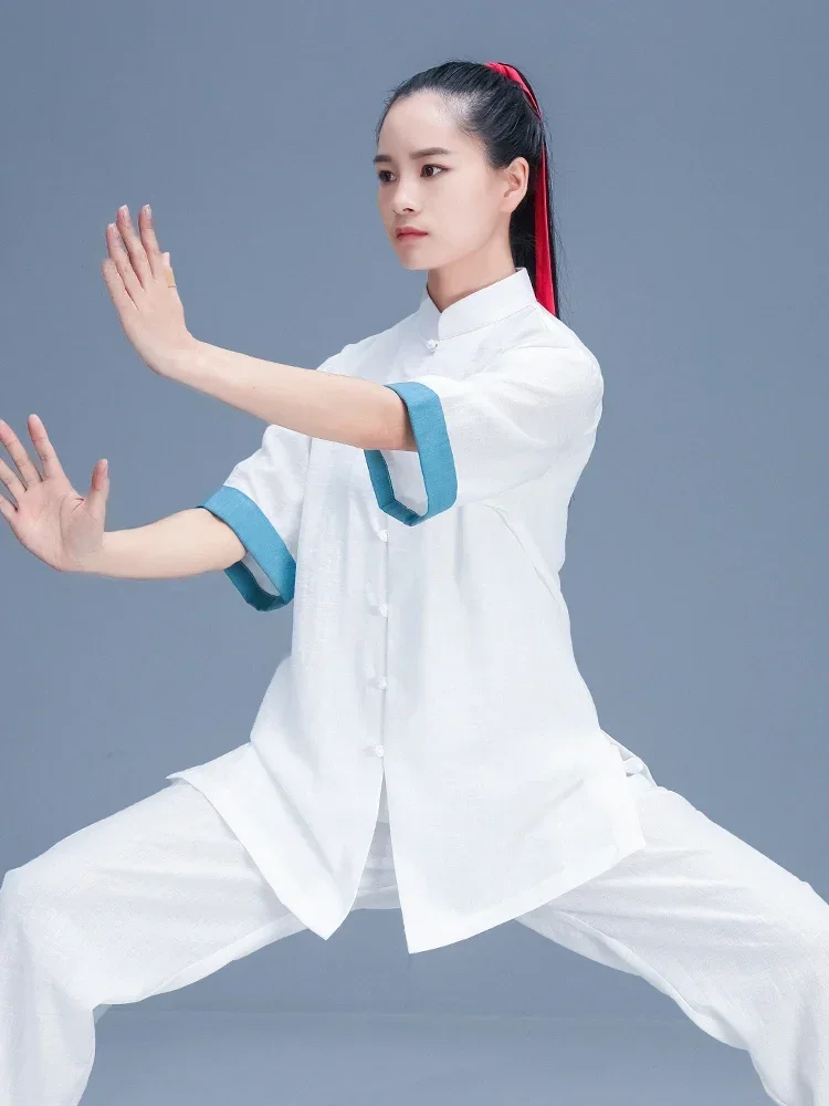 

Summer Breathable Short Sleeve Kung Fu Shirts Wing Chun Training Vintage Sport Tops Martial Arts Taichi Uniform New Loose