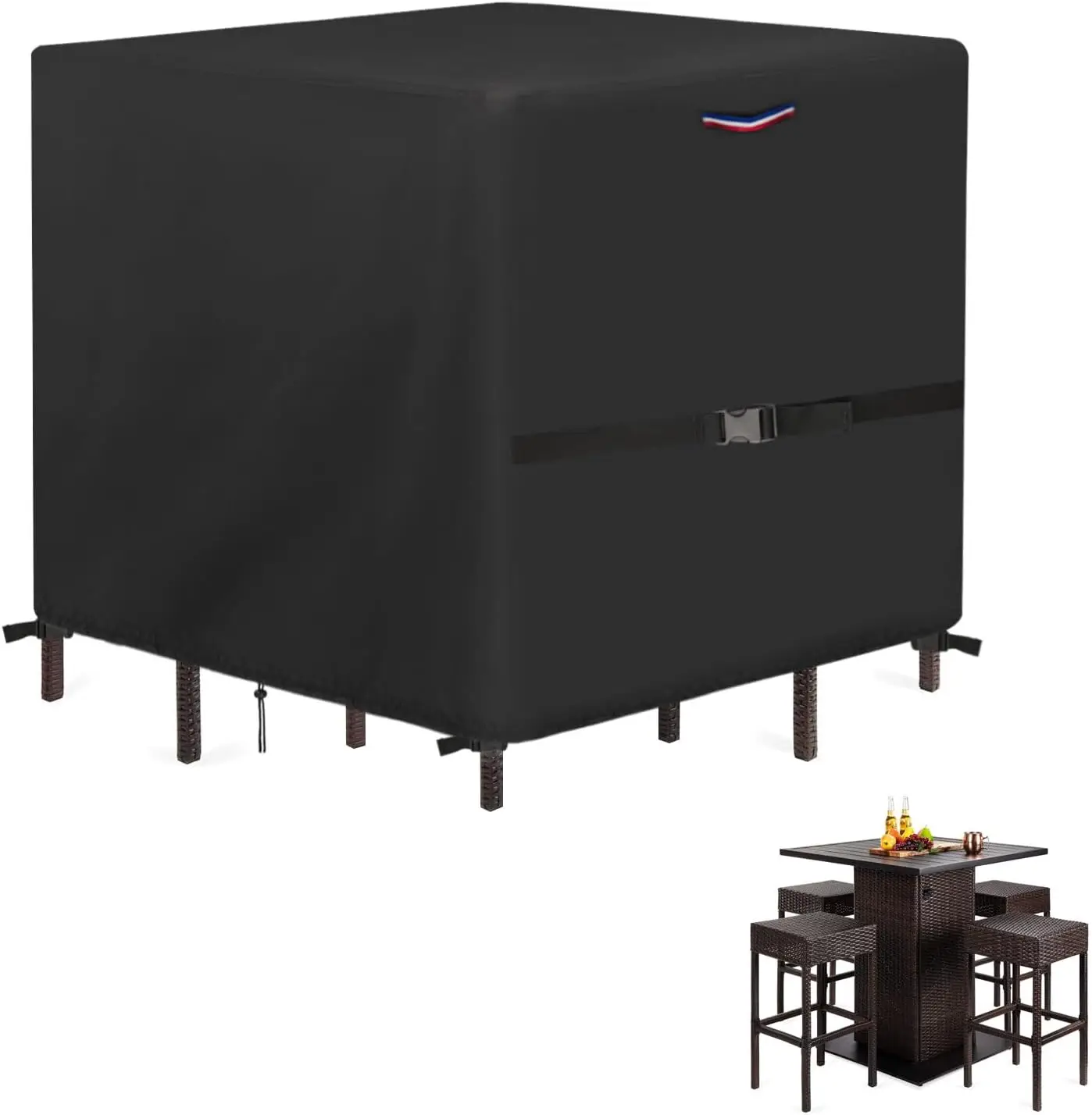 Outdoor Wicker Table Set Cover, Waterproof Cover for 5 Piece Square Patio Bar Height Table & Chair Sets, Heavy Duty Outdoor Bar