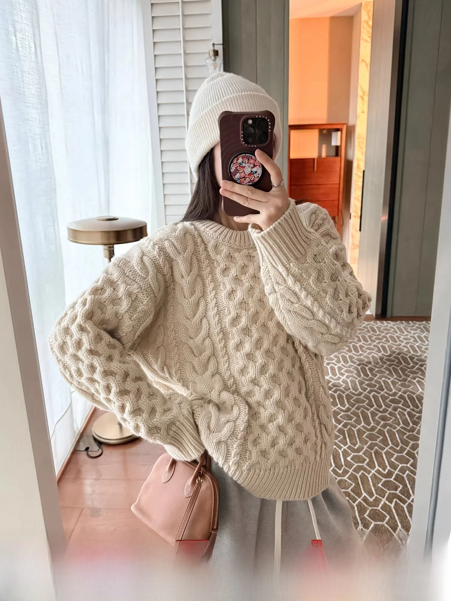 

Yang Xiaoyao Twist Knitted Sweater Vintage Spun Thi Needle Full Australian Wool Loose Knitted Overhead Women New Faion
