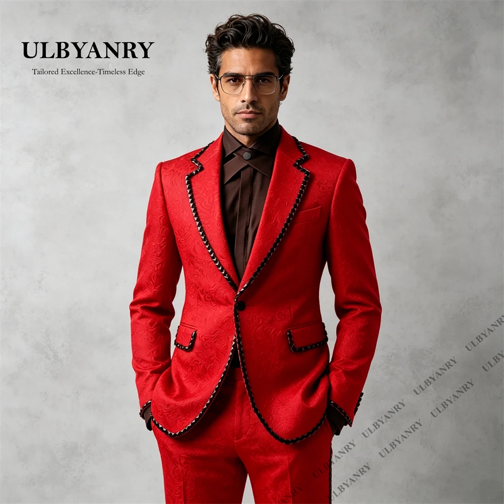 

ULBYANRY Luxury Crystals Jacquard Suit Set for Men, Two Pieces One Button Slim Fitting Suit Jacket Pants Custom Fitting Tuxedo
