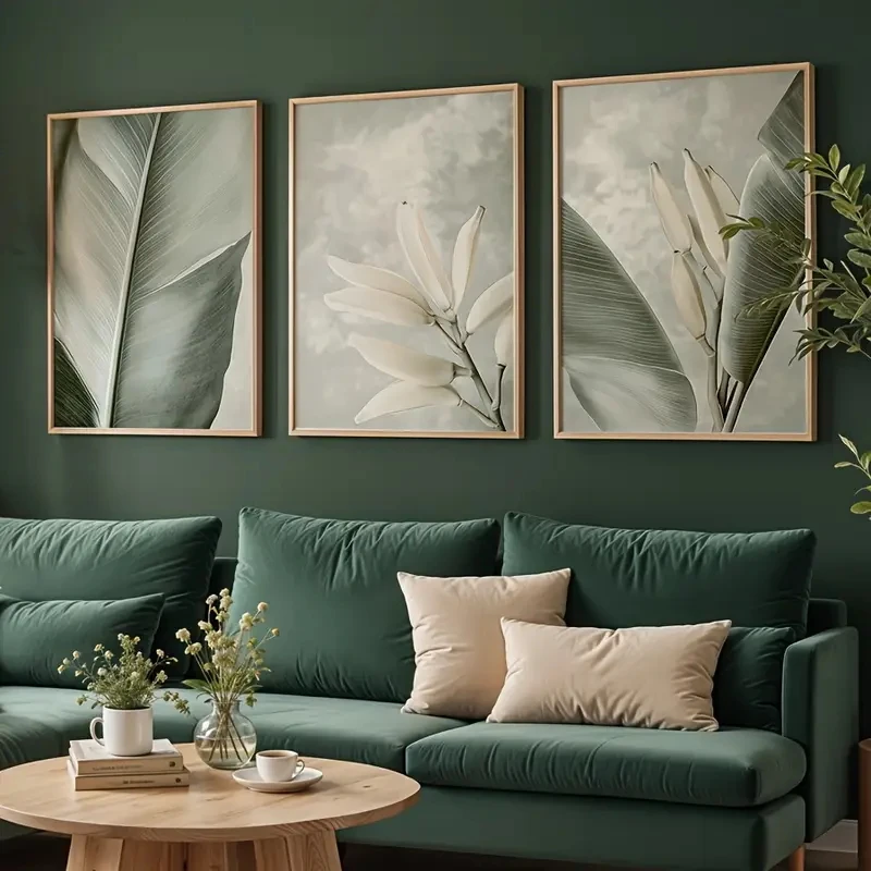 3pcs/Set Green Plant Wall Art Banana Fruit Leaf Prints Tropical Posters, Minimalist Modern Canvas Art for Home Room Decoration