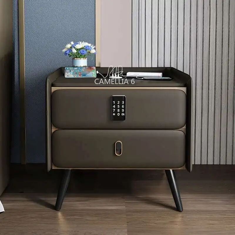 Multi-Function Cabinet Accent Bedroom Cabinet Luxury Vanity Smart Nightstand Charging Corner Bedside Table With Password Lock
