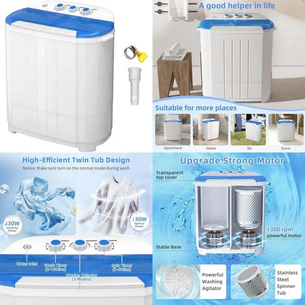 

Компактная стиральная машина с двумя баками на 14 фунтов и сушилка на 5 фунтов, идеально подходят для автодомов и общежитий