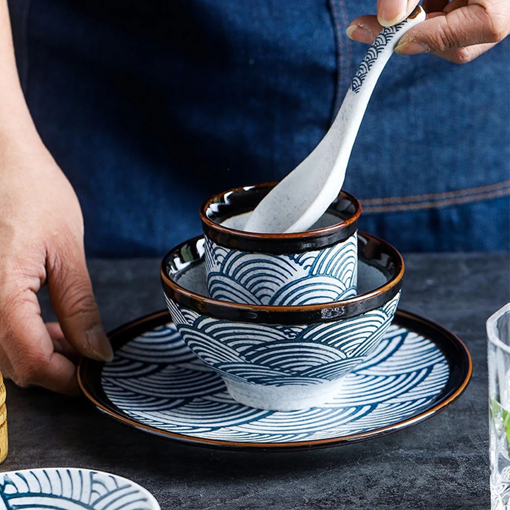 

2Pcs Ceramic Spoon Set Short Handle Soup Spoon Porridge Dessert Utensil Light Weight Portable Spoons Large Spoons