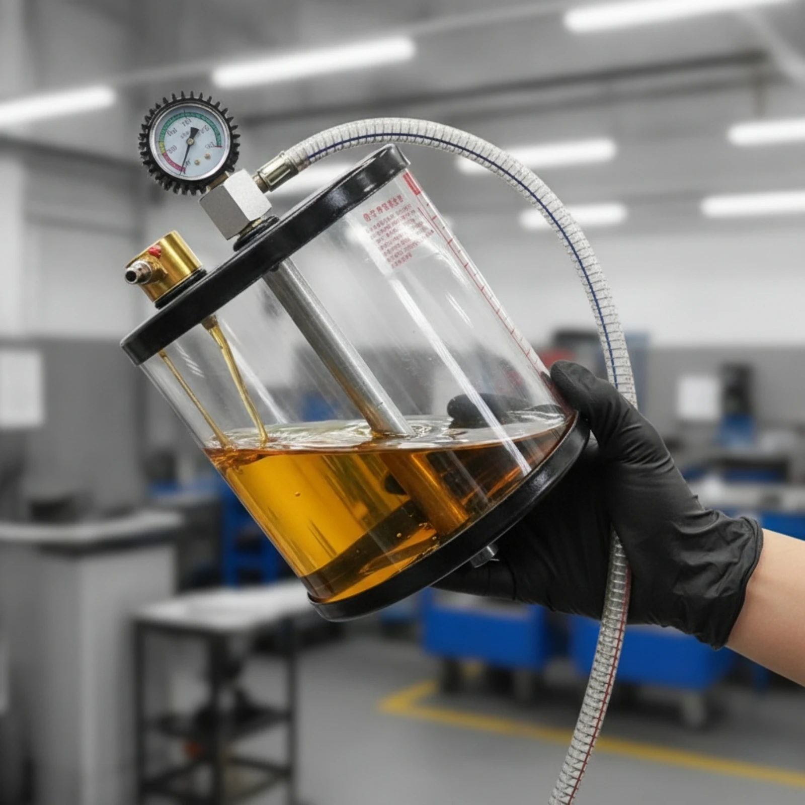 Oil Collection Cup with Pressure Gauge Graduated Pneumatic Oil Extractor Cup for Auto Technicians, Workshops