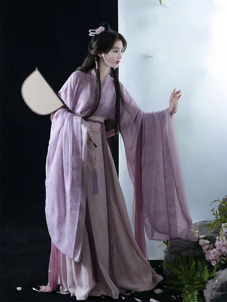 a-complete-set-of-new-purple-lotus-flower-style-warring-states-robe-and-ancient-waist-length-eight-torn-skirt-for-hanfu-women