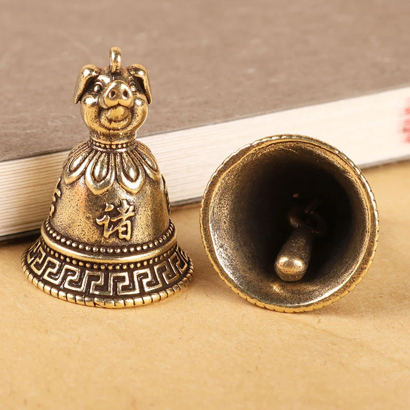 Chinese 12 Zodiac Animals Heads Bell Brass Keychain Pendants Jewelry Vintage Copper Feng Shui Car Key Chain Hanging Keyring Gift